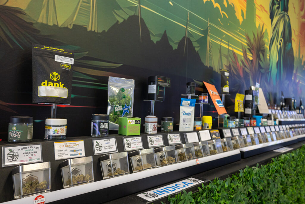 A display of cannabis products at our dispensary