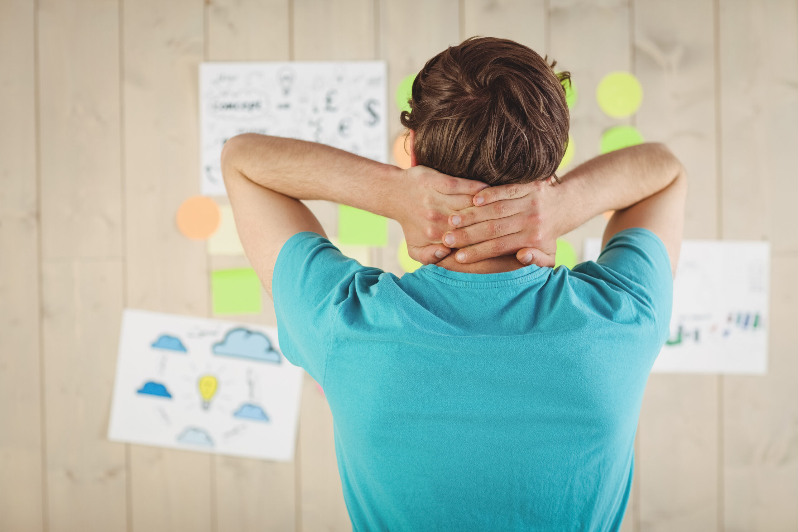 A photo of a person brainstorming,