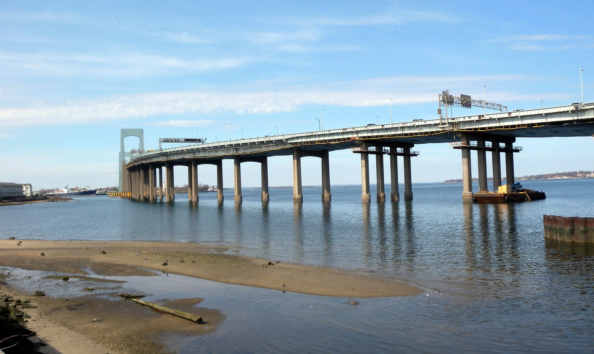 Throgs Neck Bridge seen from the Beechhurst side of Little Bay in Queens
