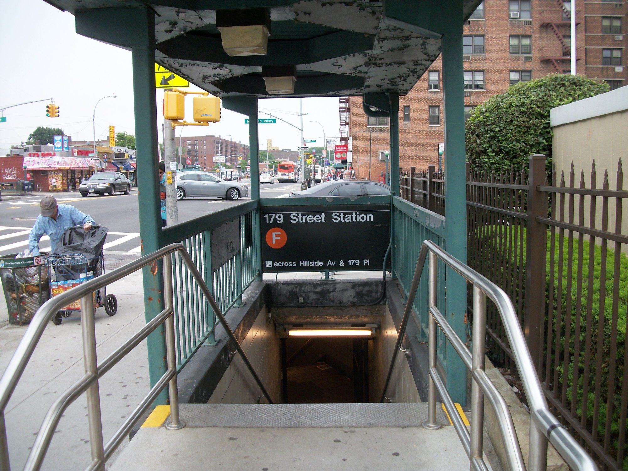 Stairs of the Jamaica–179th Street subway station entrance at Midland Parkway in Jamaica Estates, Queens.