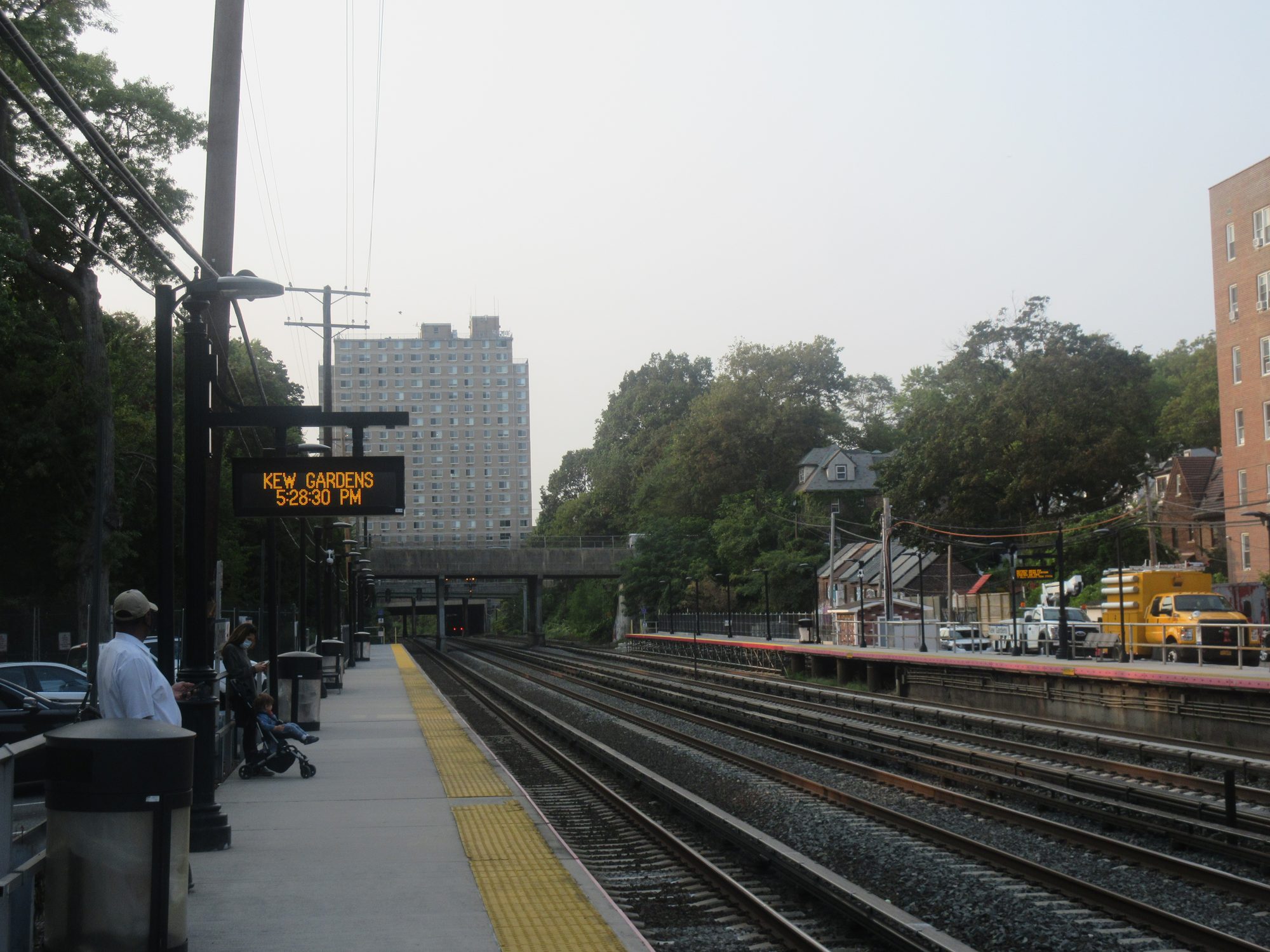 View looking west along the Kew Gardens Long Island Rail Road station in Kew Gardens, Queens.