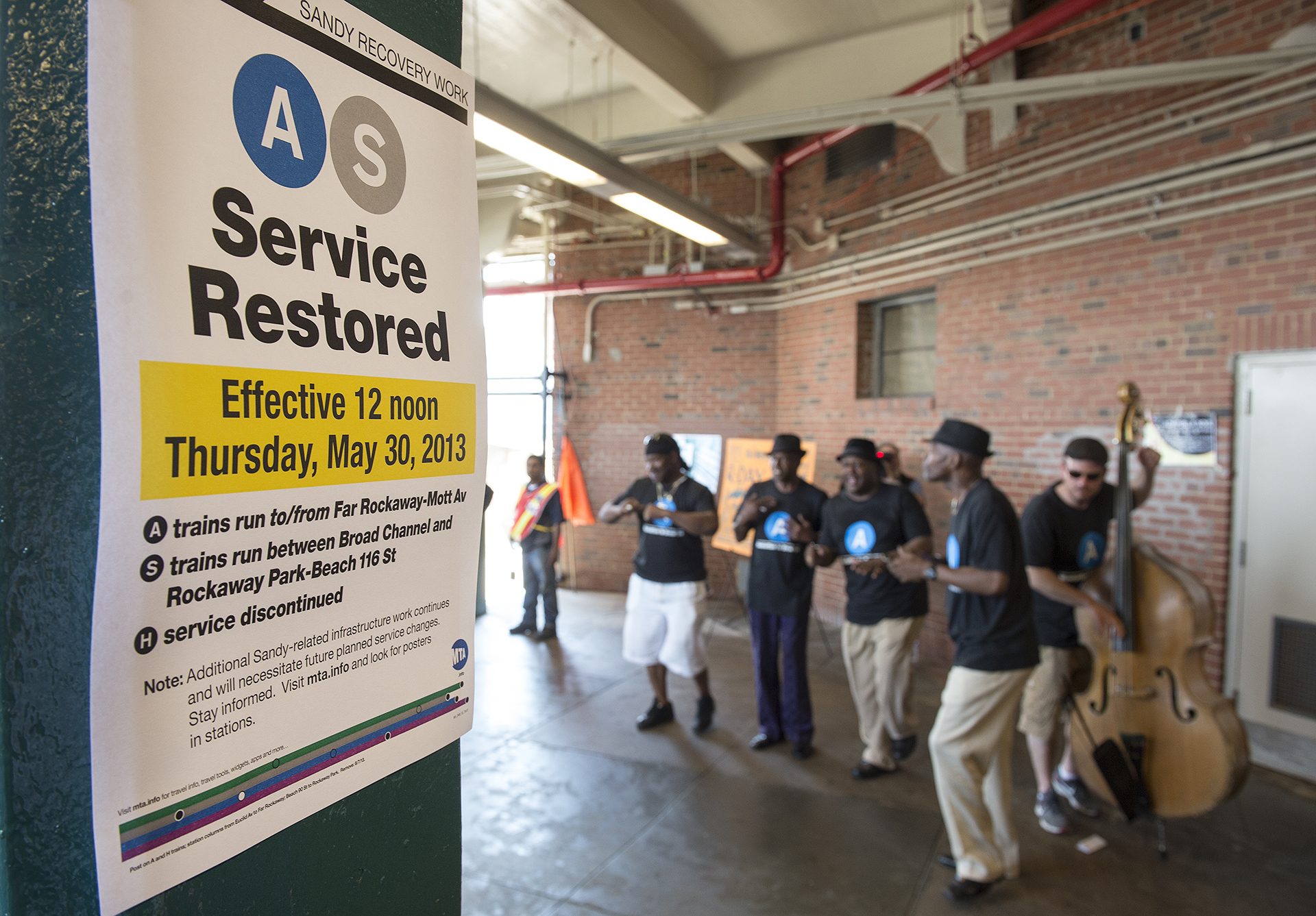 An A train at Beach 116th Street in Rockaway Park as service was restored