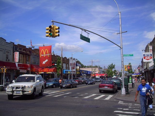 Liberty Avenue at Lefferts Boulevard in South Richmond Hill, Queens