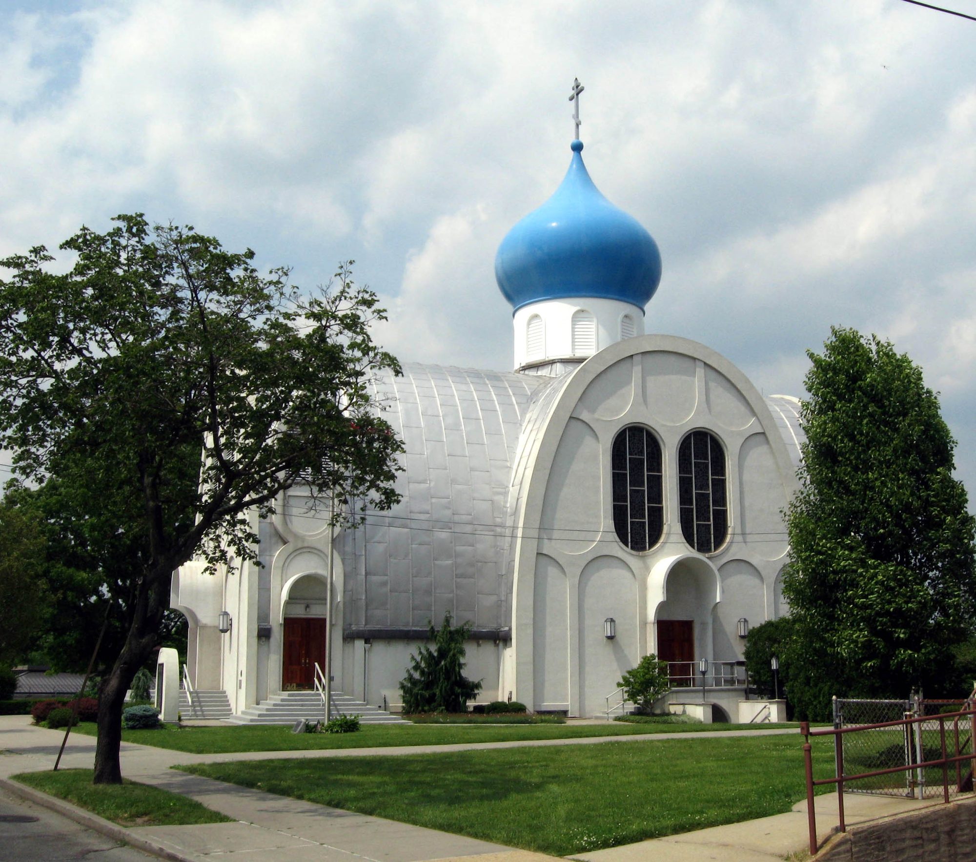 Blue onion dome of St. Nicholas Russian Orthodox Church on Clintonville Street in Whitestone, Queens